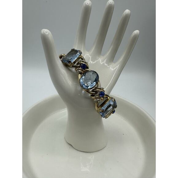 Vintage Henkel & Grosse For Christian Dior Blue Rhinestone Bracelet 7” - Picture 1 of 5